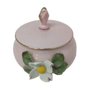 Vintage Pink Porcelain 3D Floral Lidded Trinket Box Cottagecore